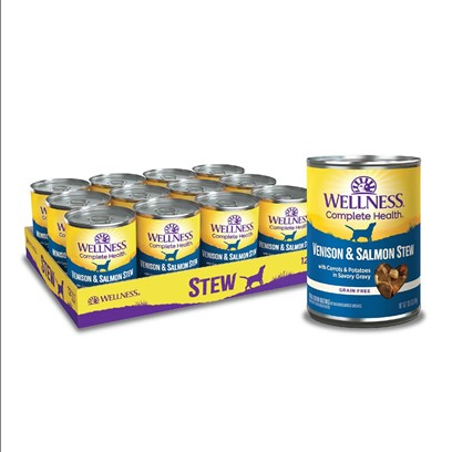 Wellness Canned Dog Food for Adult Dogs Venison & Salmon Stew with Potatoes & Carrots