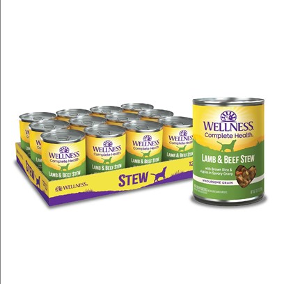 Wellness Canned Dog Food for Adult Dogs Lamb & Beef Stew with Brown Rice & Apples