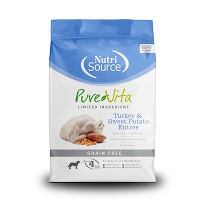 NutriSource Pure Vita Grain Free Turkey Formula With Sweet Potato & Peas Dry Dog Recipe 
