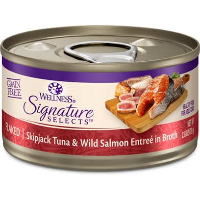 Wellness Signature Selects Grain Free Natural Skipjack Tuna with Wild Salmon Entree in Broth Wet Canned Cat Food