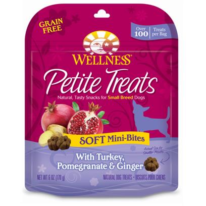 Wellness Petite Treats Grain Free Natural Soft Mini-Bites Turkey, Pomegranate and Ginger Recipe Small Dog Treats