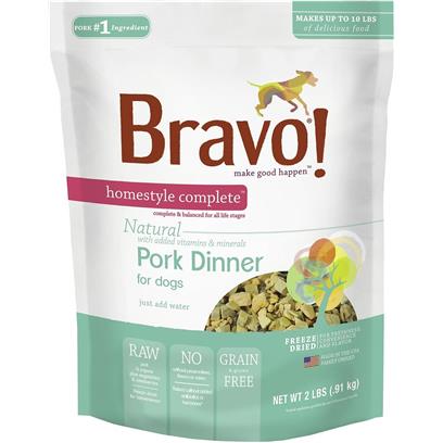 Bravo! Freeze Dried Homestyle Complete Pork Dinner For Dogs Food