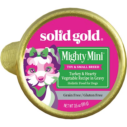 Solid Gold Grain Free Mighty Mini toy and Small Breed with Turkey Dog Food Tray