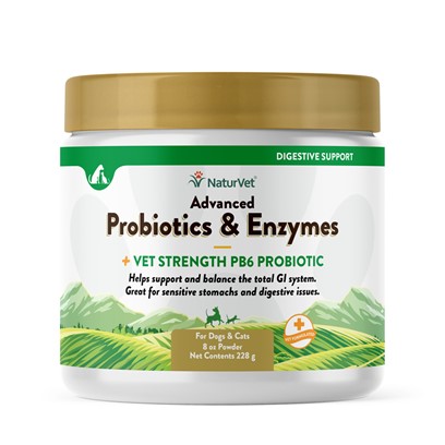 NaturVet Advanced Vet Strength PB6 Probiotics & Enzymes Sensitive Stomach & Digestive Aid Powder for Dogs & Cats