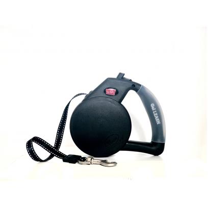 Wigzi Gel Handle Reflective Tape Black Retractable Dog Leash