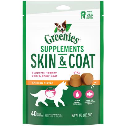 Greenies Skin & Coat Food Supplements, Chicken Flavor Soft Chews for Adult Dogs of All Sizes