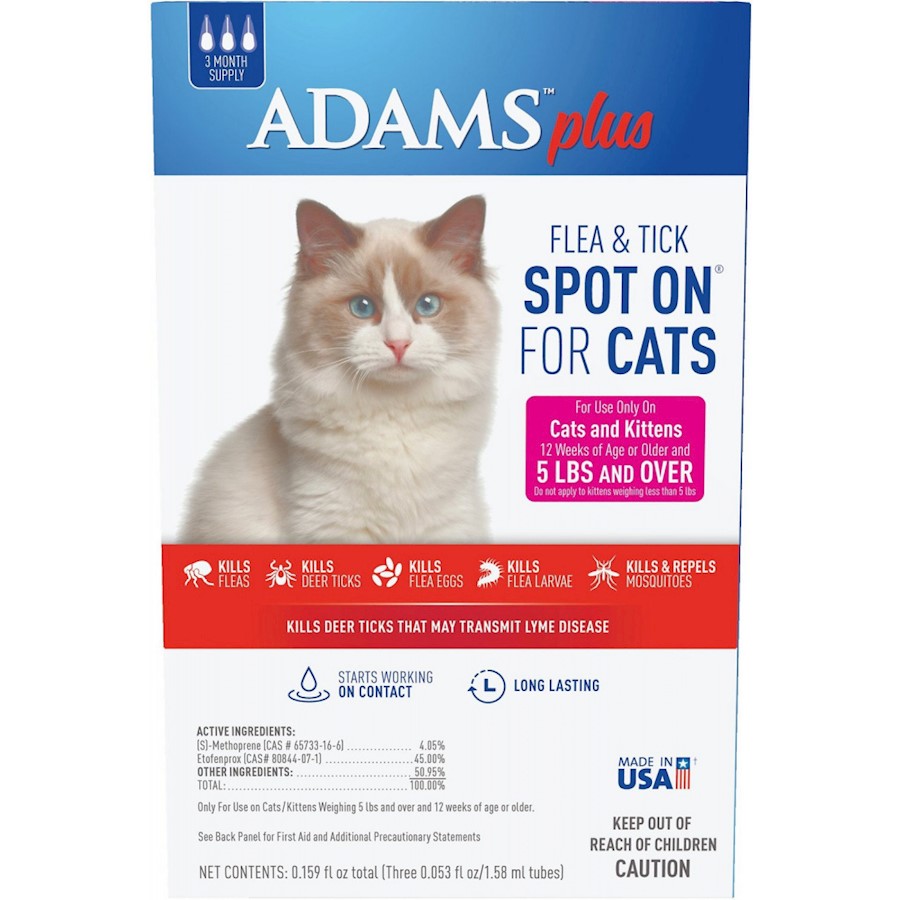 Adams Plus Spot On Flea Tick For Cats Over 5lbs Stops Fleas