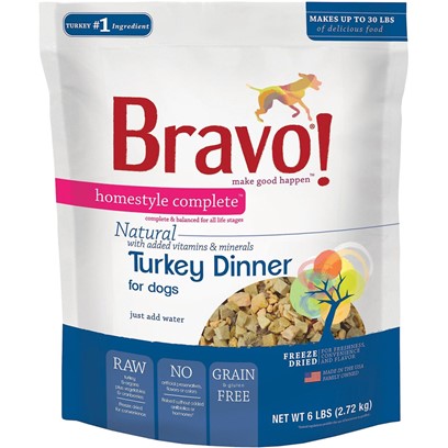 Bravo! Freeze Dried Homestyle Complete Turkey Dinner For Dogs Food