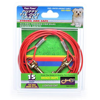 FP CAB PUPPY TIEOUT 480LB 15FTFour Paws Dog Tie Out Chains amp Cables ensure pet safety while allowing complete freedom These rustproof chains are available in a variety of lengths and weights15Orange