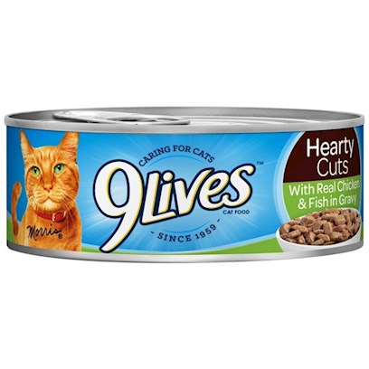 9 Lives Hearty Cuts with Real Chicken & Fish in Gravy Canned Cat Food
