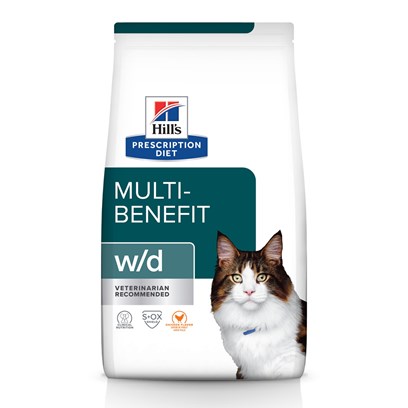 Hill's Prescription Diet w/d Multi-Benefit Digestive/Weight/Glucose/Urinary Management with Chicken Dry Cat Food 4 lb Bag, Chicken Flavor