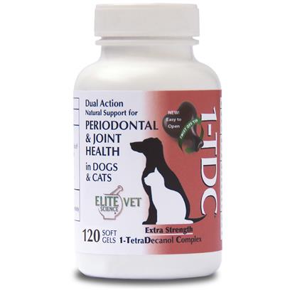TDC Periodontal Joint Health for Dogs Cats by Elite Vet is a unique supplement that promotes gum and joint health Using 1TetraDecanol Complex a unique fatty acid oil the supplement reduces inflammation that affects the hip and joints of pets affected with arthritis and the gums of those affected by periodontal disease These soft gels also feature a palatable beef flavor that both cats and dogs love TDC Periodontal Joint Health for Dogs Cats can show results within the first two weeks of administration and remove the need for prescription medications in some cases This container comes with 120 soft gels but there is also a package of 60 available Youll love this fast working supplement and the effects it will have on your pet so order n