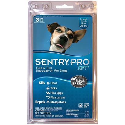 SentryPro XFT11 Flea Tick SqueezeOn BLUE for Dogs kills fleas in as little as 1 hour and ticks in as little as 3 hours It not only prevents against the adult fleas it also protects your dog from flea eggs and larvae for up to 9 weeks Plus you can bathe your pet 24 hours after you apply the squeezeon Apply product monthly Effective and easy to use Kills and repels fleas in as little as 1 hour Kills ticks in as little as 3 hours Kills fleas ticks flea eggs larvae Controls reinfestation for up to 9 weeks