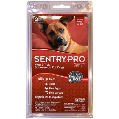 SentryPro XFT40 Flea Tick SqueezeOn RED for Dogs kills fleas in as little as 1 hour and ticks in as little as 3 hours It not only prevents against the adult fleas it also protects your dog from flea eggs and larvae for up to 9 weeks Plus you can bathe your pet 24 hours after you apply the squeezeon Apply product monthly Effective and easy to use Kills and repels fleas in as little as 1 hour Kills ticks in as little as 3 hours Kills fleas ticks flea eggs larvae Controls reinfestation for up to 9 weeks