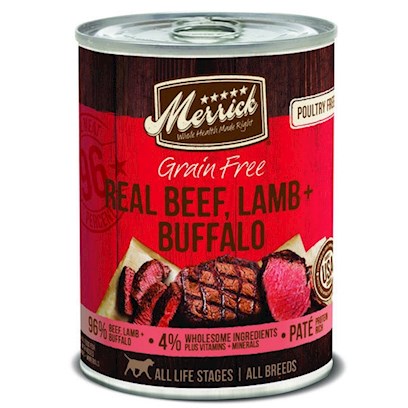Photos - Dog Food Merrick Grain Free 96 Real Beef Lamb and Buffalo Canned  12.7-oz, 