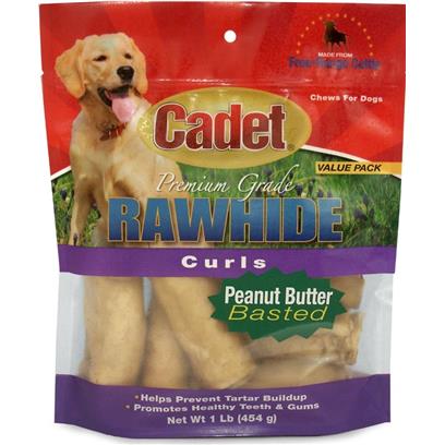 Cadet Rawhide Peanut Butter Flavor Curls for Dogs