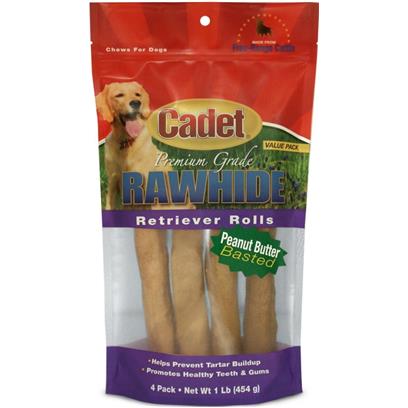 Cadet Rawhide Retriever Peanut Butter Flavor Rolls for Dogs