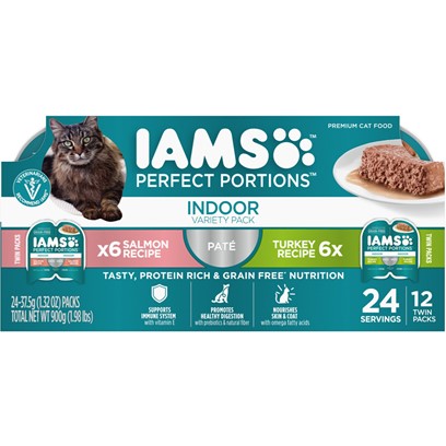 Iams Perfect Portion Multipack Indoor Adult Salmon and Turkey Pate Wet Cat Food Trays
