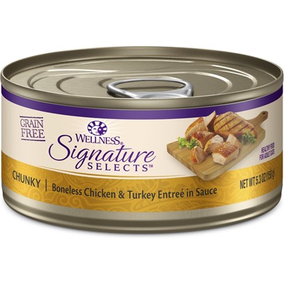 Wellness Signature Selects Grain Free Natural Chunky White Meat Chicken and Turkey Entree in Sauce Wet Canned Cat Food 5.3-oz, case of 12