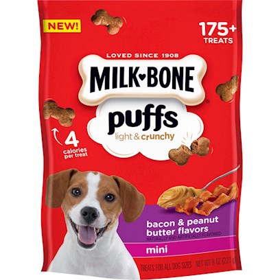 UPC 079100993727 product image for Milk-Bone Puffs Crunchy Bacon and Peanut Butter Mini Dog Treats 8-oz | upcitemdb.com