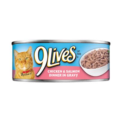 GTIN 079100003112 product image for 9 Lives Chicken and Salmon Dinner in Gravy Canned Cat Food 5.5-oz, case of 24 | upcitemdb.com