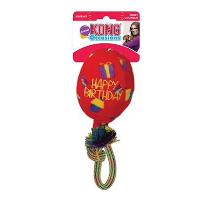 KONG Occasions Red Birthday Balloon Rope and Plush Dog Toy