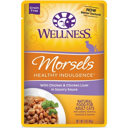 Wellness Healthy Indulgence Natural Grain Free Morsels with Chicken and Chicken Liver in Savory Sauce Cat Food Pouch