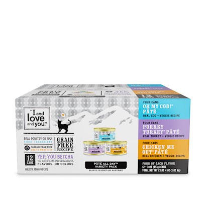 I and Love and You Grain Free Oh My Cod!, Purrkey Turkey, Chicken Me Out Multi-Pack Canned Cat Food