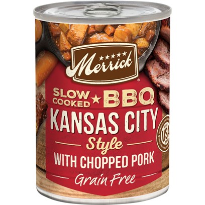 Merrick Grain Free Slow Cooked BBQ Kansas Style Pork Recipe Canned Dog Food