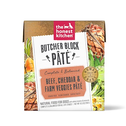 The Honest Kitchen Butcher Block Pate Beef, Cheddar & Farm Veggies Grain Free Recipe for Dogs