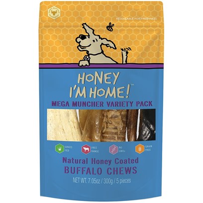 Honey I'm Home Natural Honey Coated Mega Muncher Variety Pack Buffalo Dog Chews