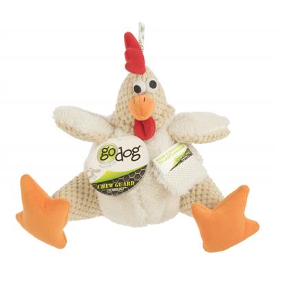Go Dog Checkers Fat White Rooster with Chew Guard Technology Durable Plush Squeaker Dog Toy White