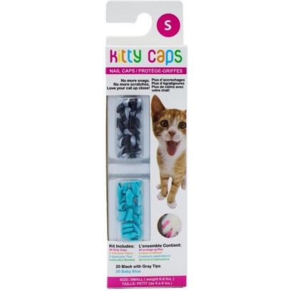 Kitty Caps Nail Caps Black With Gray Tips and Baby Blue 40 Count