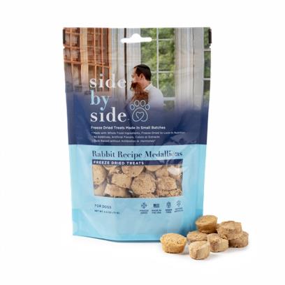 Side By Side Small Batch Cooling Feeze Dried Rabbit Medallion Treats for Dogs & Cats