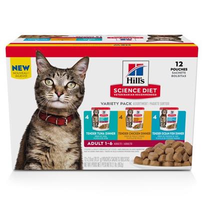 Hill's Science Diet Adult Variety Pack, Chicken, Tuna, and Ocean Fish Canned Cat Food Pouch