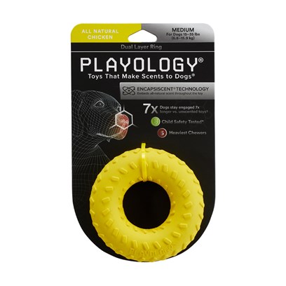 Playology Dual Layer Ring Chicken Scented Dog Toy Medium