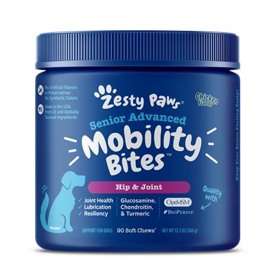 Zesty Paws Senior Advanced Mobility Bites Hip & Joint Supplement for Dogs