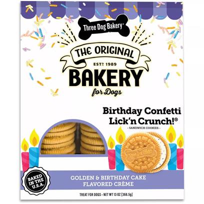 Three Dog Bakery Lick'n Crunch Birthday Confetti Golden Birthday Cake Flavored Filling
