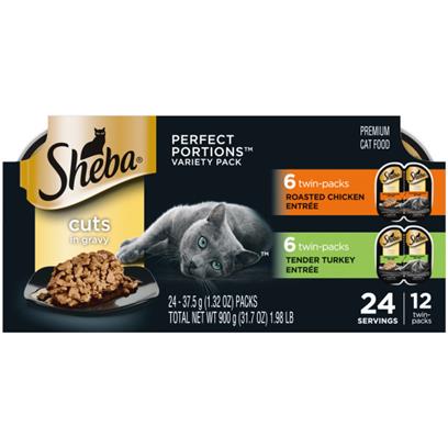 Sheba Cuts in Gravy Variety Pack, Roasted Chicken Entree and Tender Turkey Entree Wet Cat Food