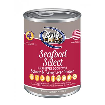 NutriSource Grain Free Seafood Select Formula Canned Dog Food 13-oz,case of 12