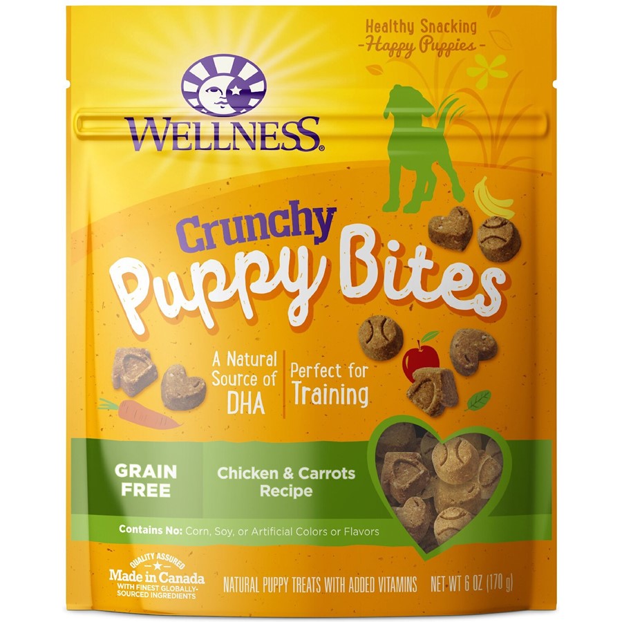 Wellness Natural Grain Free Crunchy Puppy Bites Chicken and Carrots Recipe Dog Treats