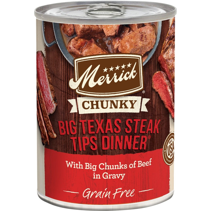 Buy Merrick Grain Free Big Texas Steak Tips Dinner Canned Dog Food Online PetCareRx