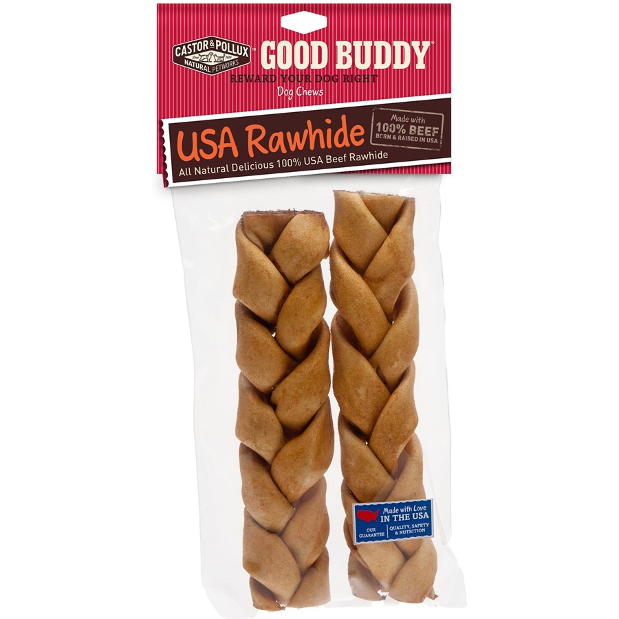 Castor and Pollux Good Buddy USA Rawhide Braided Sticks Dog Chew