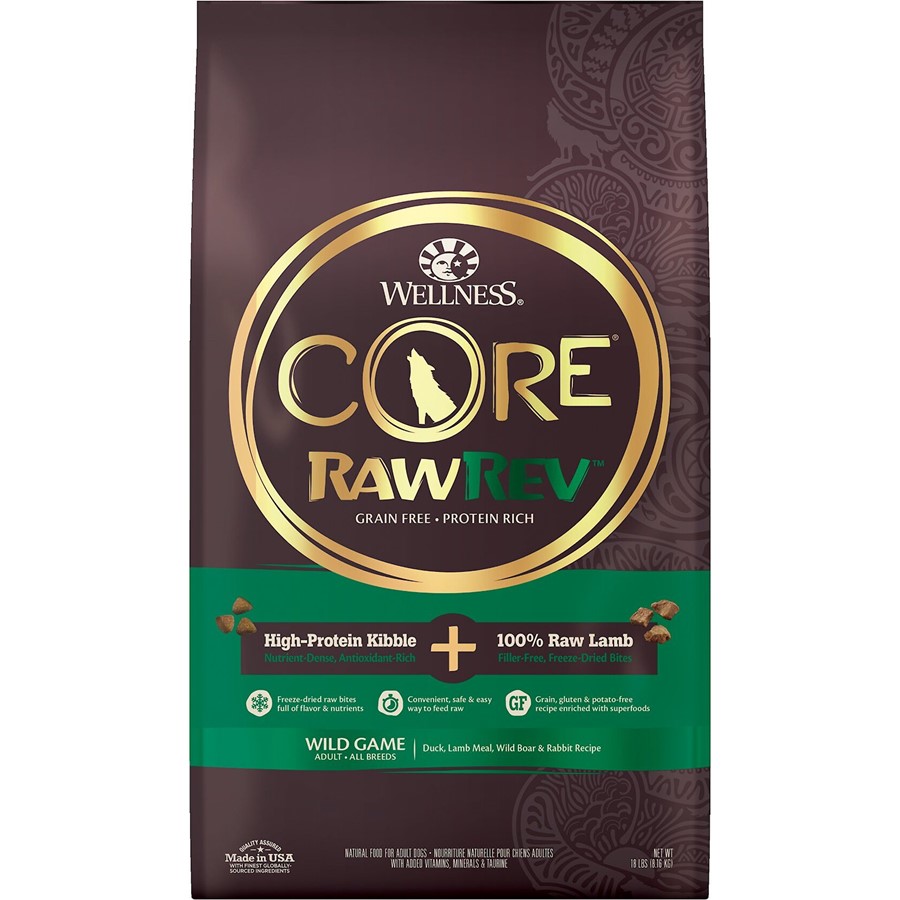 Buy Wellness Core Raw Rev Natural Grain Free Wild Game Duck, Lamb, Wild  Boar and Rabbit with Freeze Dried Lamb Dry Dog Food Online | PetCareRx