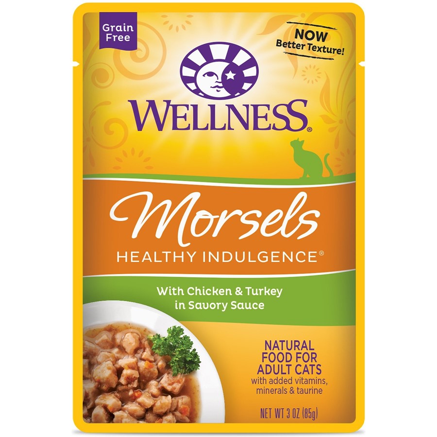 Buy Wellness Healthy Indulgence Natural Grain Free Morsels with Chicken and Turkey in Savory Sauce Cat Food Pouch Online PetCareRx