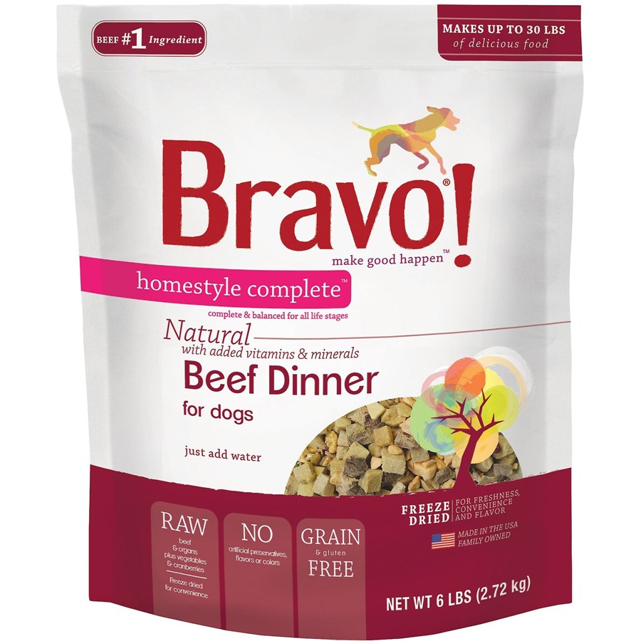 Bravo! Freeze Dried Homestyle Complete Beef Dinner For Dogs Food