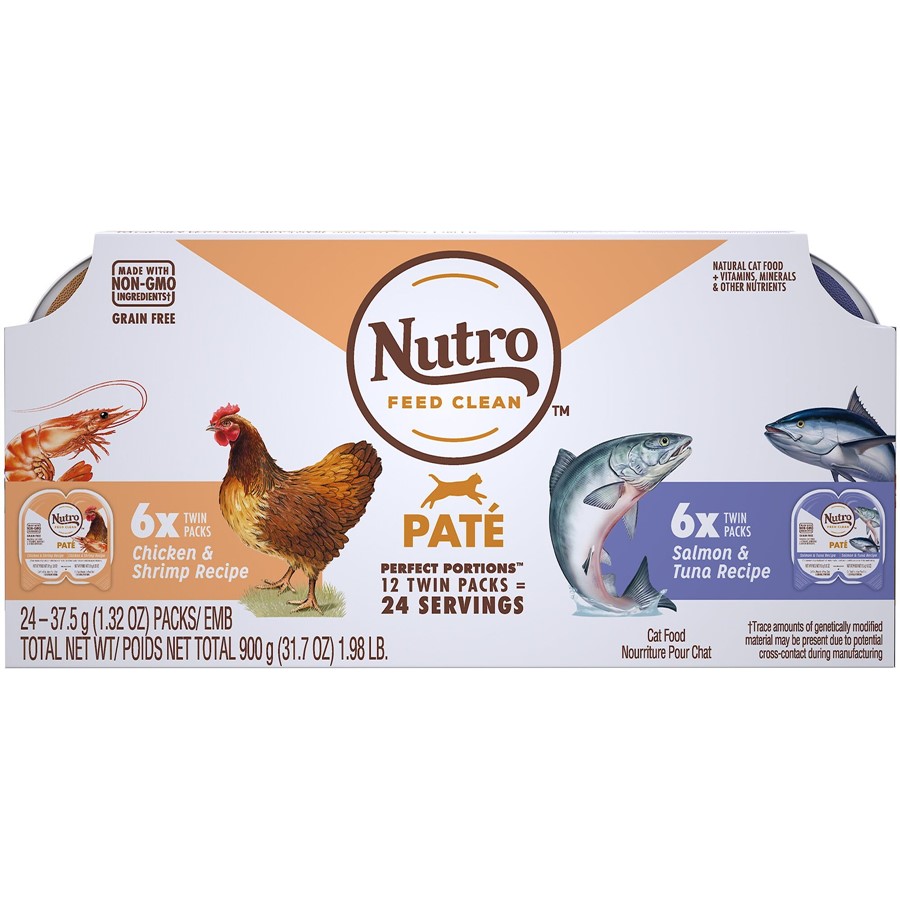 Nutro Perfect Portions Grain Free Salmon Tuna and Chicken Shrimp Pate Wet Cat Food Tray Variety Pack