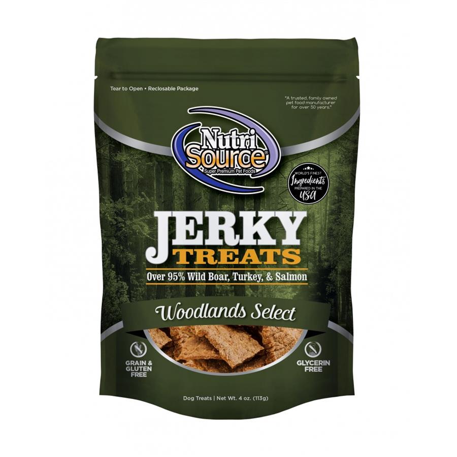 NutriSource® Woodlands Select Grain Free 95% Wild Boar, Turkey, & Salmon Jerky Dog Treats NutriSource® Woodlands Select Grain Free 95% Wild Boar, Turkey, & Salmon Jerky Dog Treats