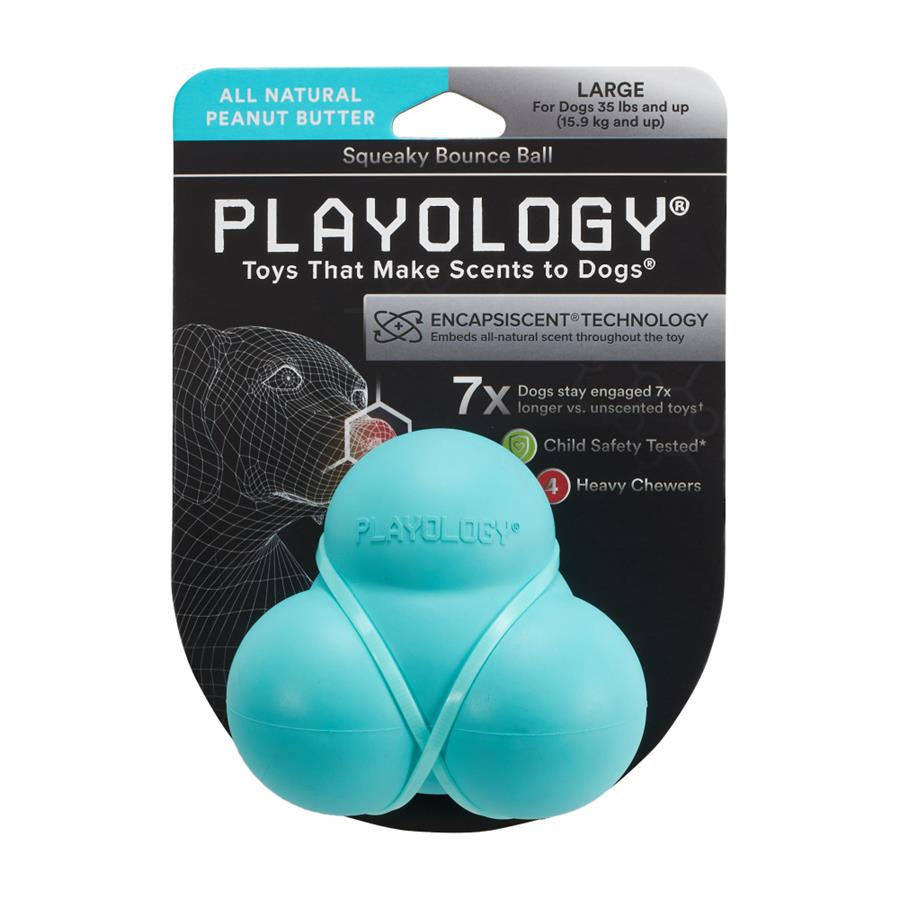 Playology Squeaky Bounce Ball Peanut Butter Scented Dog Toy Playology Squeaky Bounce Ball Peanut Butter Scented Dog Toy