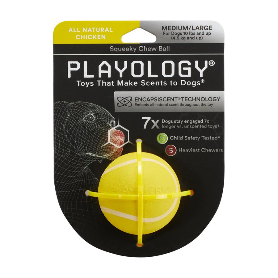 Playology Squeaky Chew Ball Chicken Scented Dog Toy Playology Squeaky Chew Ball Chicken Scented Dog Toy